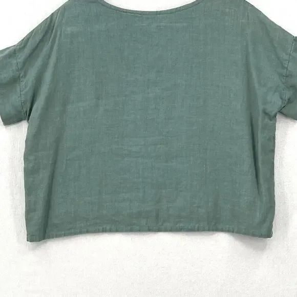 FOUND PATH Linen Market Boxy Tee Womens Small Spruce Square Top Short Sleeve - Picture 9 of 14